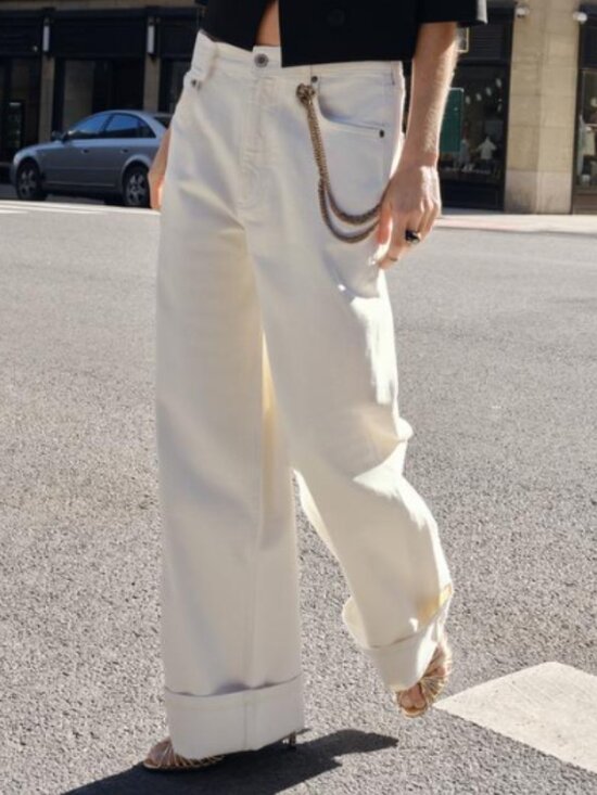Zara Denim - ZARA Baggy Fit Mid Rise Dropped Crotch Straight Leg White Denim Jean--NWT--29